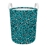 Turquoise Leopard Print Round Laundry Basket