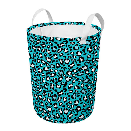 Turquoise Leopard Print Round Laundry Basket