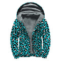 Turquoise Leopard Print Sherpa Lined Zip Up Hoodie