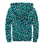 Turquoise Leopard Print Sherpa Lined Zip Up Hoodie