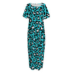 Turquoise Leopard Print Short Sleeve Long Nightdress