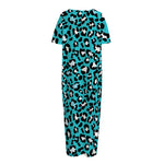 Turquoise Leopard Print Short Sleeve Long Nightdress
