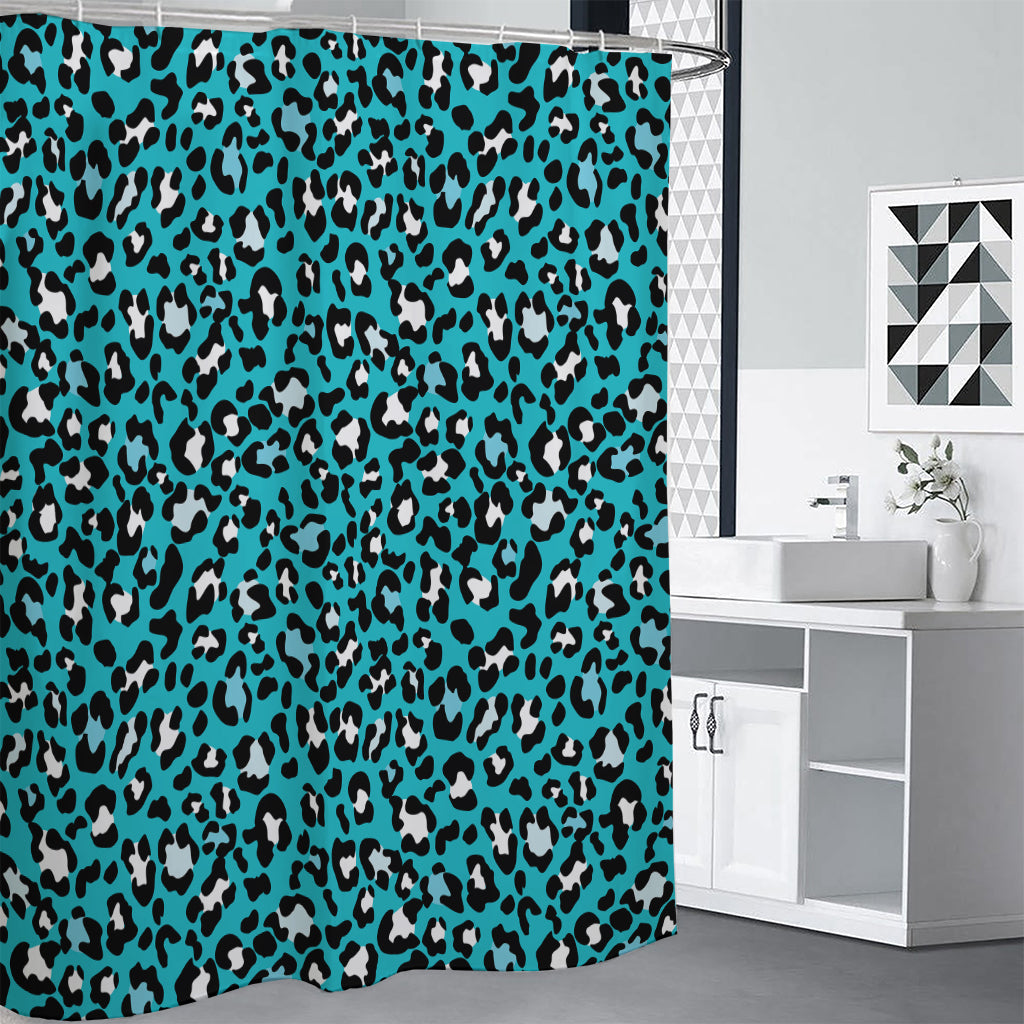 Turquoise Leopard Print Shower Curtain