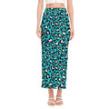 Turquoise Leopard Print Side Slit Maxi Skirt