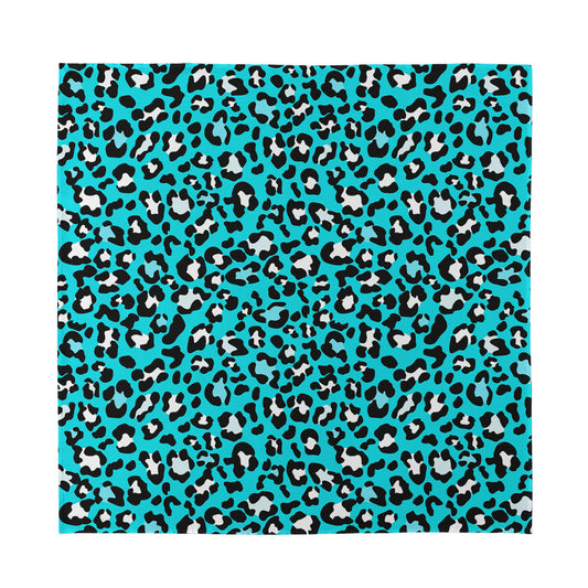 Turquoise Leopard Print Silk Bandana
