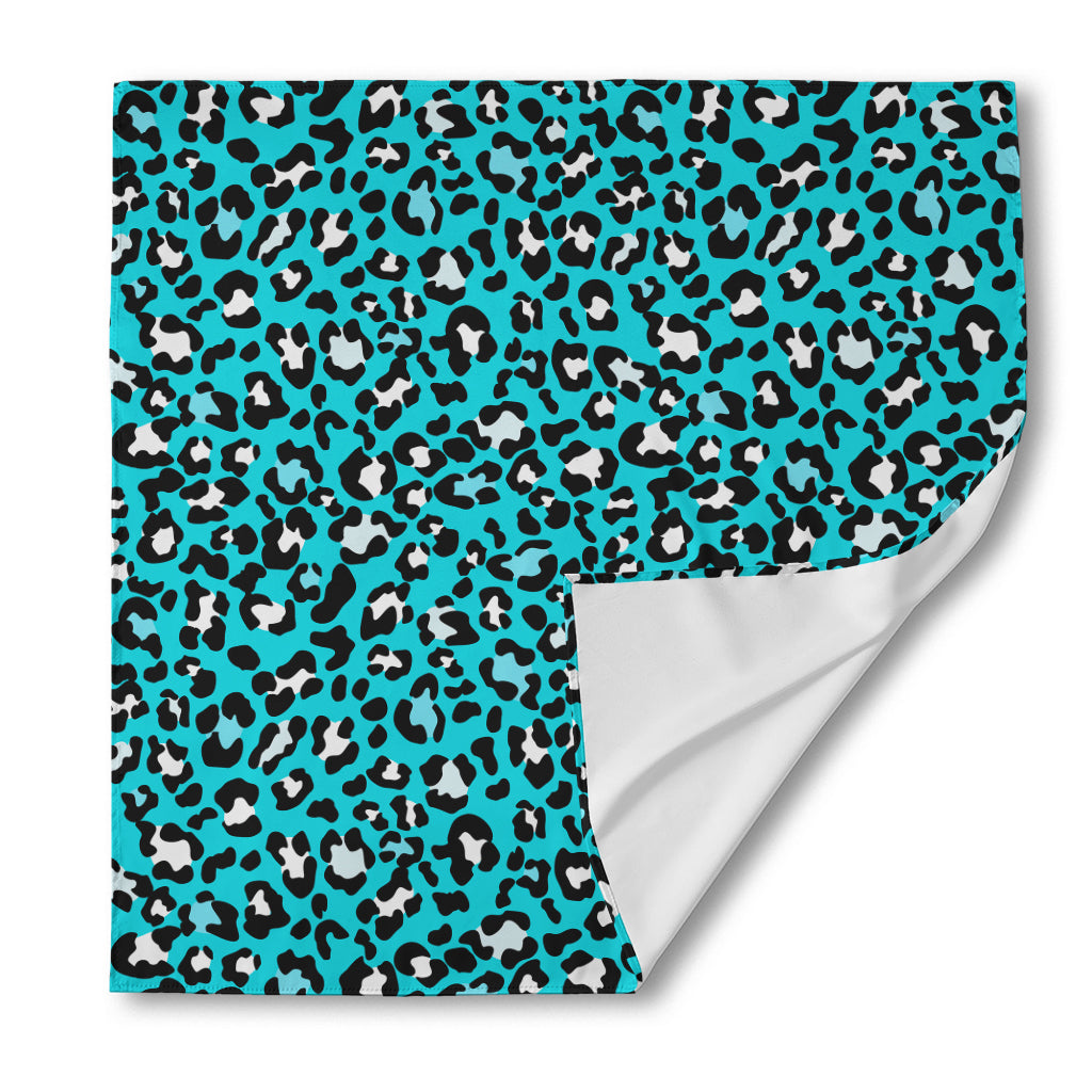 Turquoise Leopard Print Silk Bandana