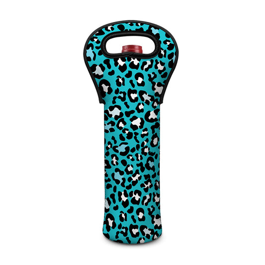 Turquoise Leopard Print Single Neoprene Wine Tote