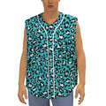 Turquoise Leopard Print Sleeveless Baseball Jersey