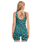 Turquoise Leopard Print Sleeveless One Piece Swimsuit
