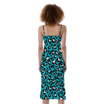 Turquoise Leopard Print Slim Fit Midi Cami Dress