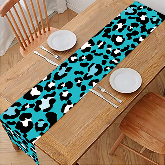 Turquoise Leopard Print Table Runner