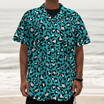 Turquoise Leopard Print Textured Short Sleeve Shirt