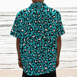 Turquoise Leopard Print Textured Short Sleeve Shirt