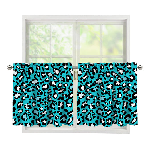 Turquoise Leopard Print Tier Curtains