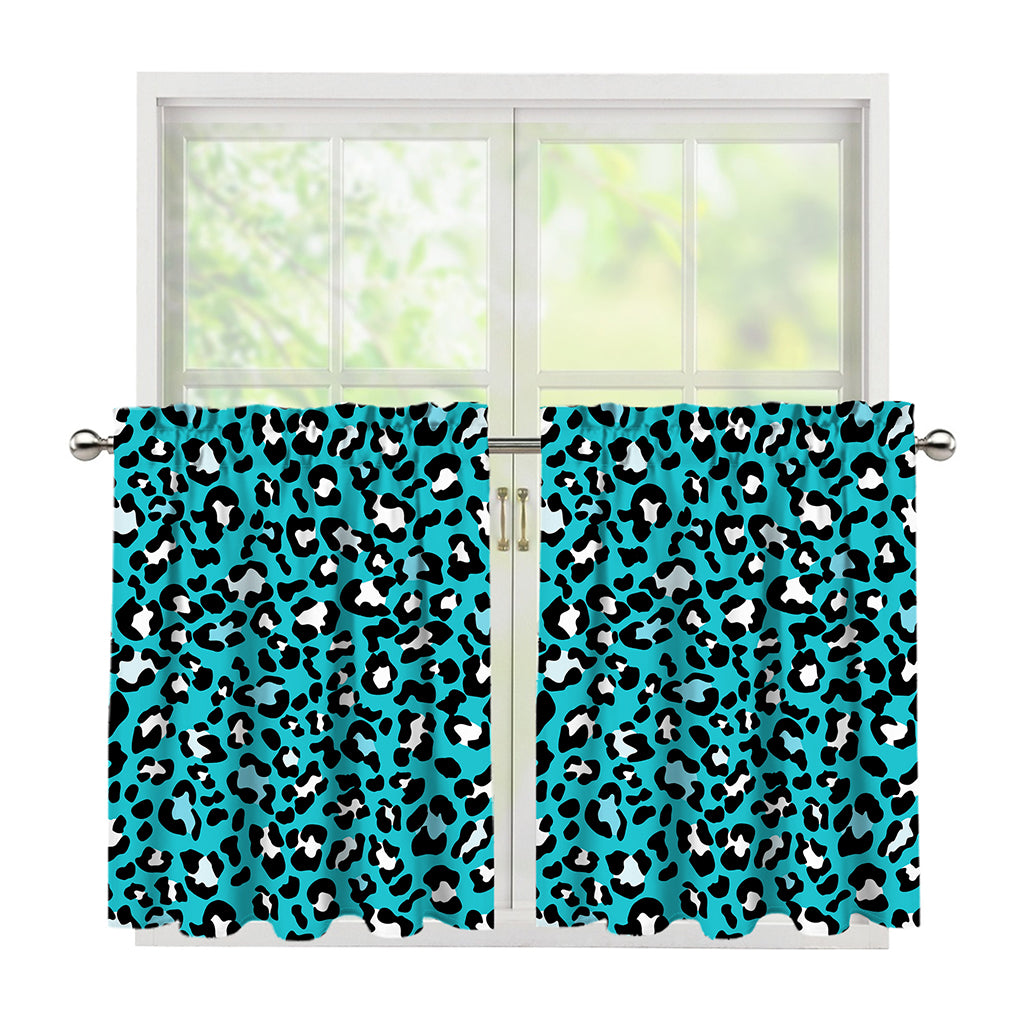 Turquoise Leopard Print Tier Curtains