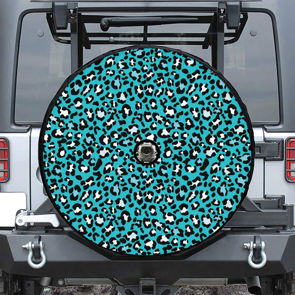 Turquoise Leopard Print Tire Cover With Camera Hole
