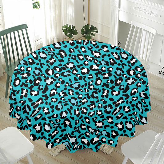 Turquoise Leopard Print Waterproof Round Tablecloth