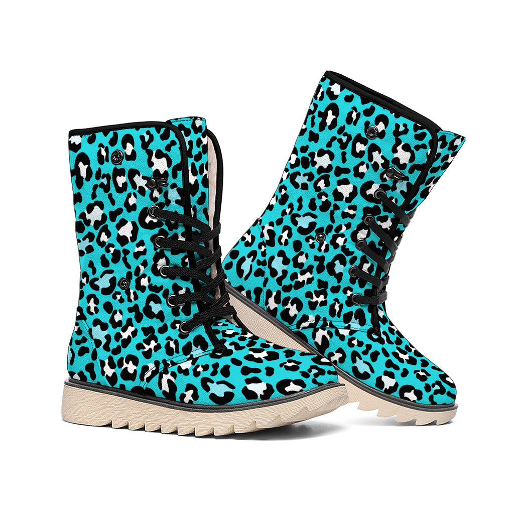 Turquoise Leopard Print Winter Boots