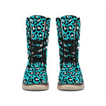 Turquoise Leopard Print Winter Boots