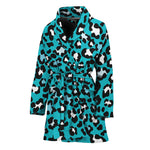 Turquoise Leopard Print Women's Bathrobe