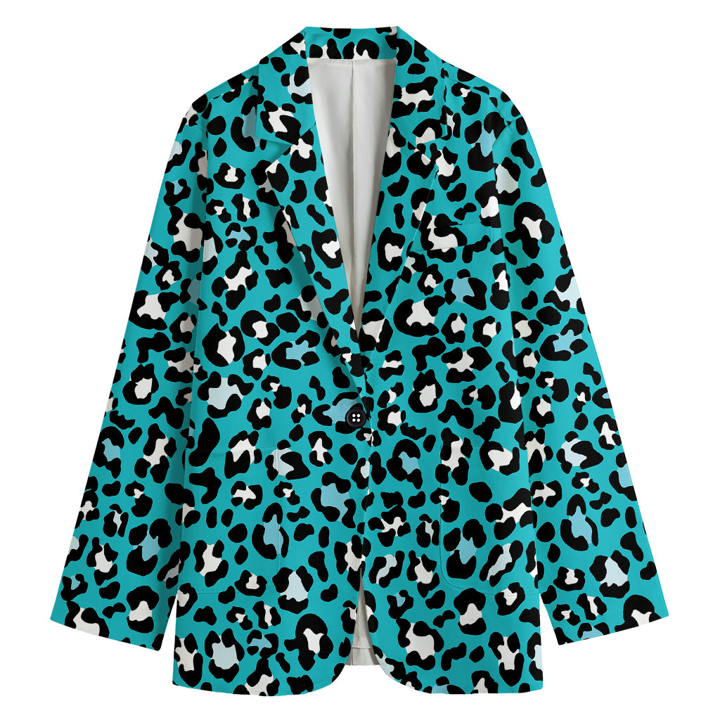 Turquoise Leopard Print Women's Blazer