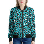 Turquoise Leopard Print Women's Bomber Jacket