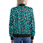 Turquoise Leopard Print Women's Bomber Jacket