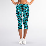 Turquoise Leopard Print Women's Capri Leggings