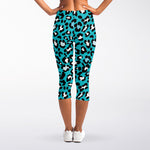 Turquoise Leopard Print Women's Capri Leggings