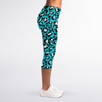 Turquoise Leopard Print Women's Capri Leggings