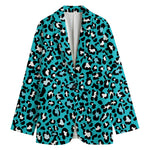 Turquoise Leopard Print Women's Cotton Blazer