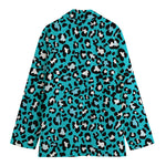 Turquoise Leopard Print Women's Cotton Blazer