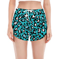 Turquoise Leopard Print Women's Split Running Shorts