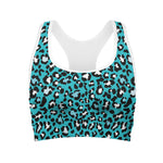 Turquoise Leopard Print Women's Sports Bra