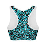 Turquoise Leopard Print Women's Sports Bra