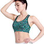 Turquoise Leopard Print Women's Sports Bra