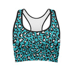 Turquoise Leopard Print Women's Sports Bra