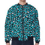 Turquoise Leopard Print Zip Sleeve Bomber Jacket