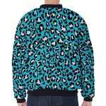 Turquoise Leopard Print Zip Sleeve Bomber Jacket