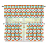 Turquoise Native American Pattern Print 3 Piece Kitchen Curtains