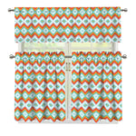 Turquoise Native American Pattern Print 3 Piece Kitchen Curtains