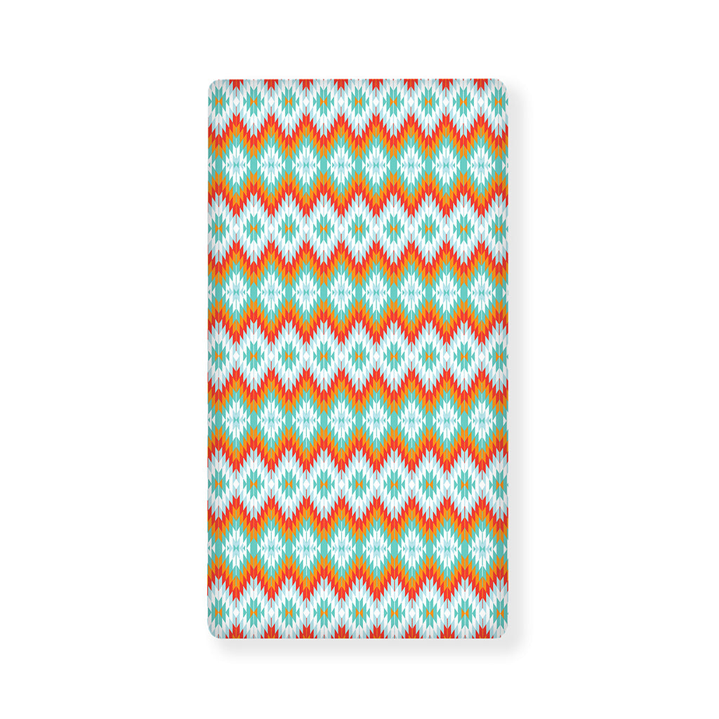 Turquoise Native American Pattern Print Baby Crib Sheet