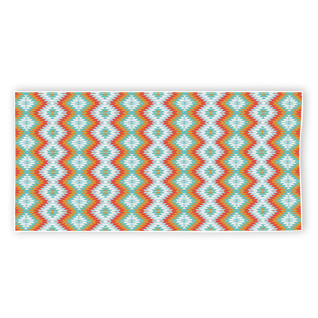 Turquoise Native American Pattern Print Beach Towel