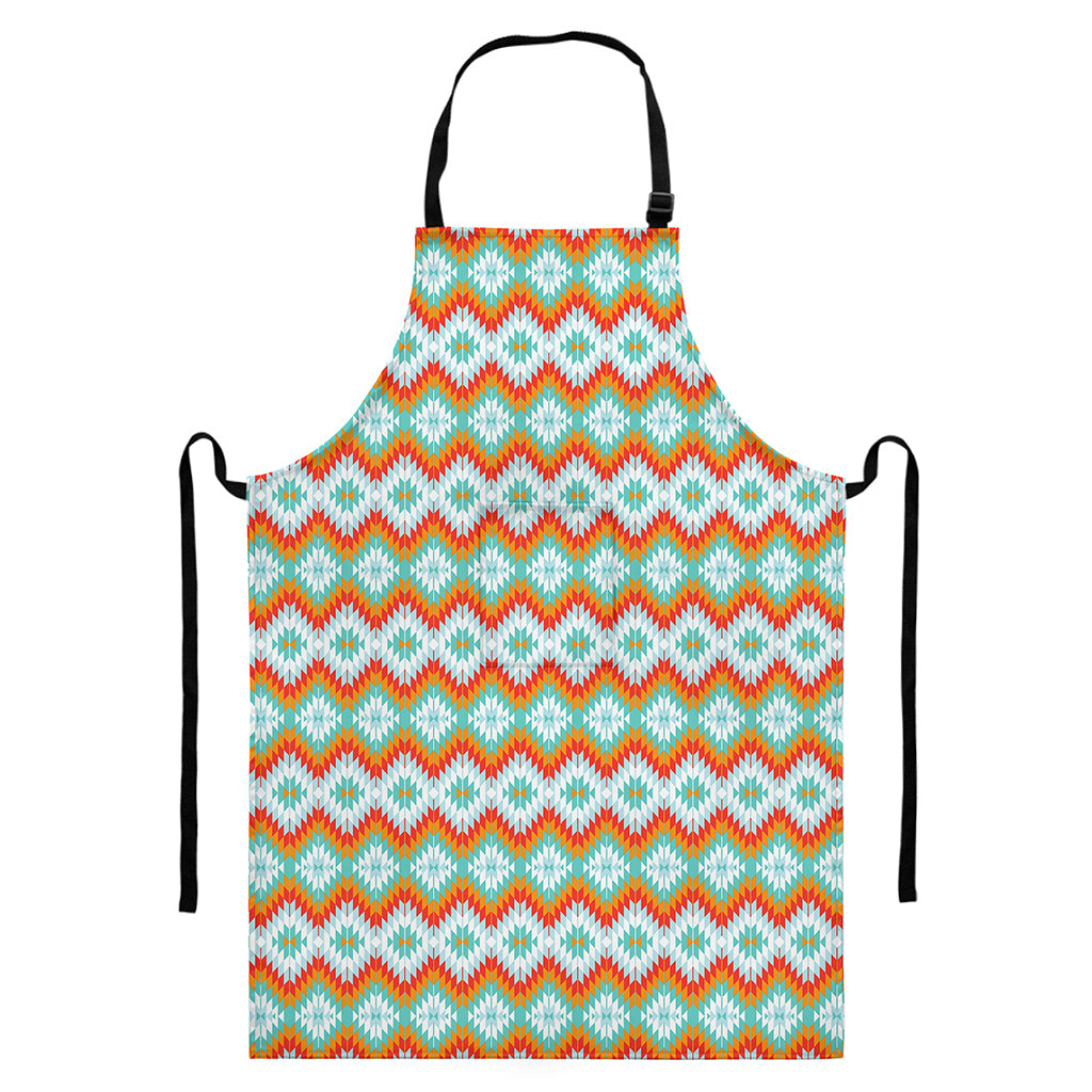 Turquoise Native American Pattern Print Bib Apron With Pocket
