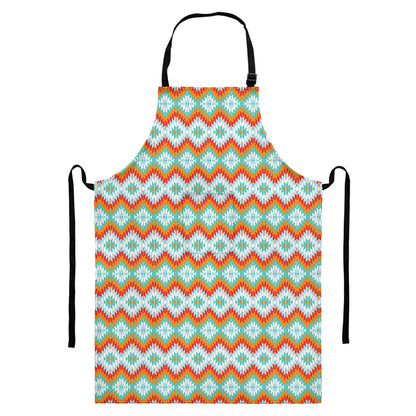 Turquoise Native American Pattern Print Bib Apron With Pocket