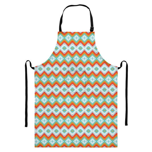 Turquoise Native American Pattern Print Bib Apron With Pocket