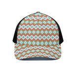 Turquoise Native American Pattern Print Black Mesh Trucker Cap