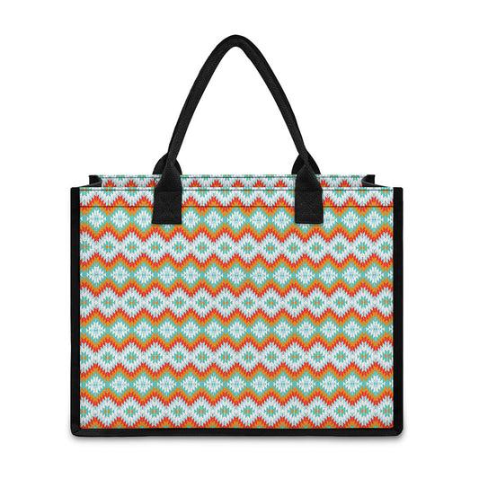 Turquoise Native American Pattern Print Canvas Tote Bag