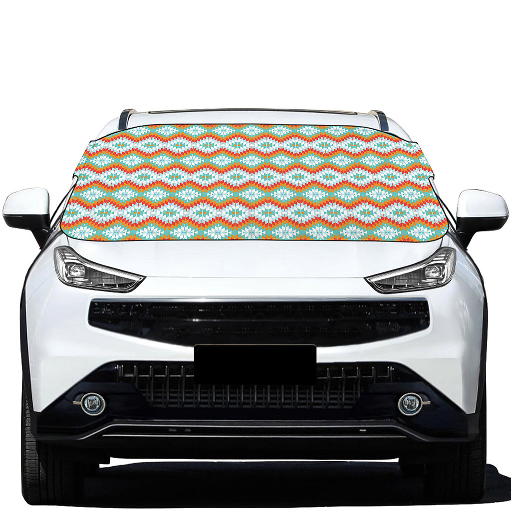 Turquoise Native American Pattern Print Car Windshield Snow Cover