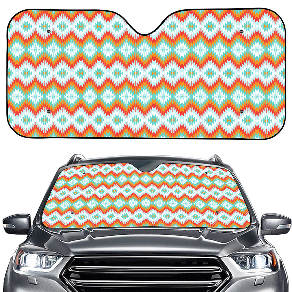 Turquoise Native American Pattern Print Car Windshield Sun Shade